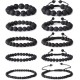 10Pcs Lava Bead Bracelets For Men Women Natural Stone Essential Oil Diffuser Yoga Bracelet Elastic Adjustable Braided Rope